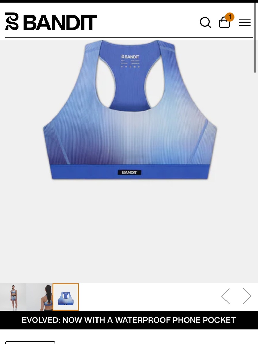 Bandit Sports Bra Pocket - CADENCE™ SCOOP NECK RUN BRA - DEEP PERI BLUE GRADIENT